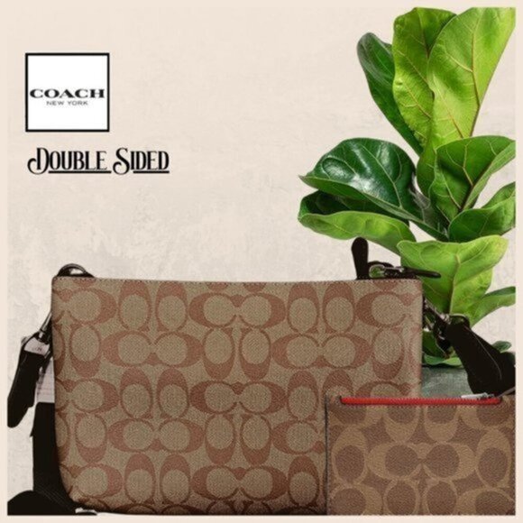 Coach Other - COACH 2PC Everett Crossbody Dbl Sided Charcoal Khaki / Khaki Red & Card Case NWT
